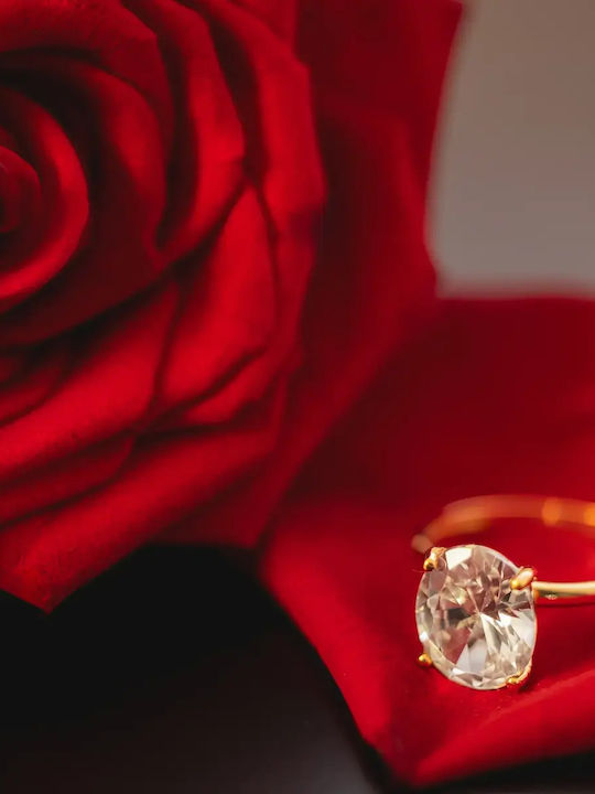Single Stone Ring From 14K Gold With Zircon