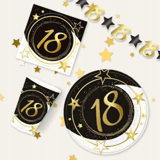 Paper Cups 18th Birthday Eighteenth Gold Black Party 240ml 6pcs