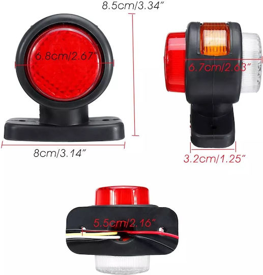 Комплект тройни LED обемни светлини 12v 24v IP67 червено бяло оранжево 85mm X 80mm X 68mm