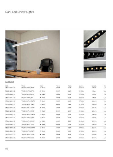 VK Lighting LED Lumina liniară Lumină Plafon 253W Alb natural IP20 253cm