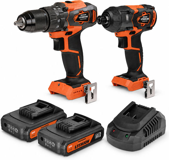 Krausmann Krausmann Akkubetriebene Werkzeugsets Bohrer & Schlagschraubendreher Brushless 20V mit 2 Batterien 2Ah und Tragetasche