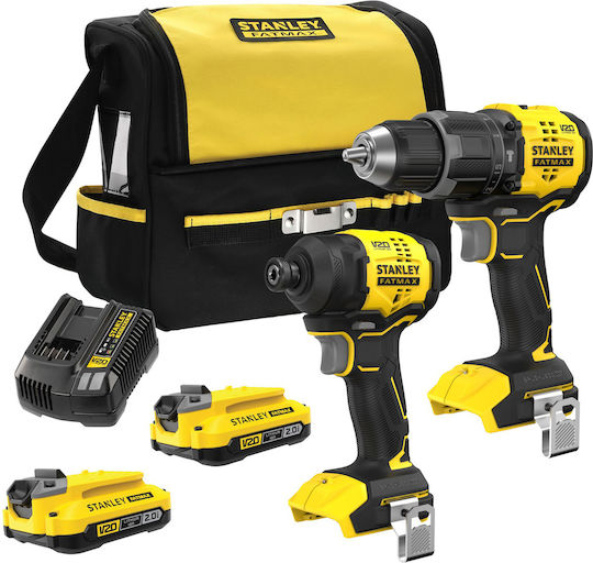 Stanley SFMCK201D2T-QW Battery Tool Set Impact Drill Driver & Impact Screwdriver Brushless 20V with 2 Batteries 2Ah and Case