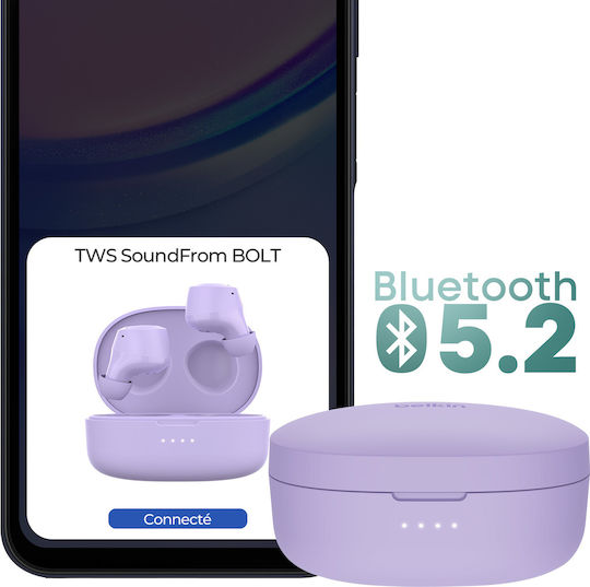Belkin Soundform Bolt Earbud Bluetooth Handsfree Earphones with Sweat Resistance and Charging Case Lavender