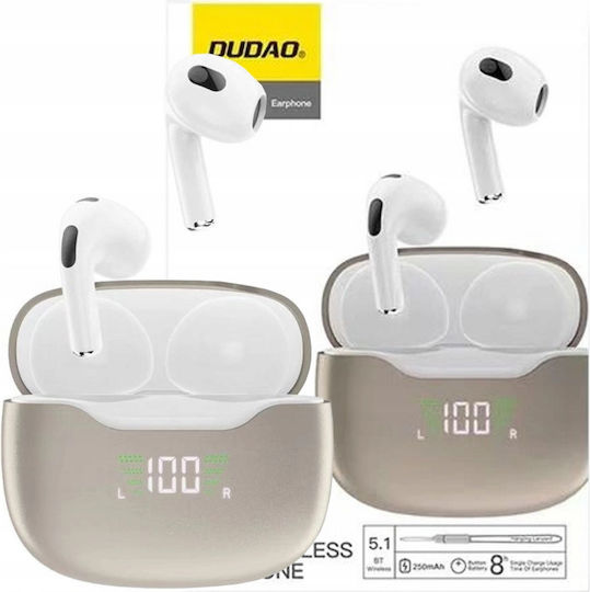 Dudao U15N In-ear Bluetooth Handsfree Ακουστικά με Θήκη Φόρτισης Λευκά