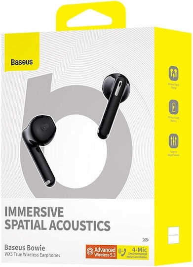 Baseus Bowie WX5 Ohrstöpsel Bluetooth-Freisprecheinrichtung Kopfhörer mit Ladeetui Schwarz