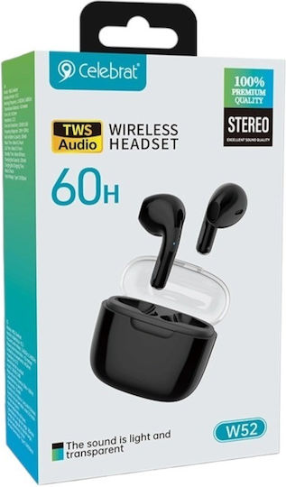 Celebrat W52 Earbud Bluetooth Handsfree Ακουστικά με Θήκη Φόρτισης Μαύρα