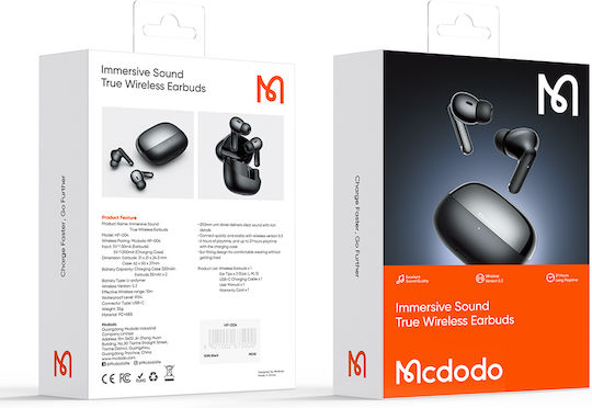 Mcdodo HP-004 In-ear Bluetooth Handsfree Ακουστικά με Αντοχή στον Ιδρώτα και Θήκη Φόρτισης Μαύρα