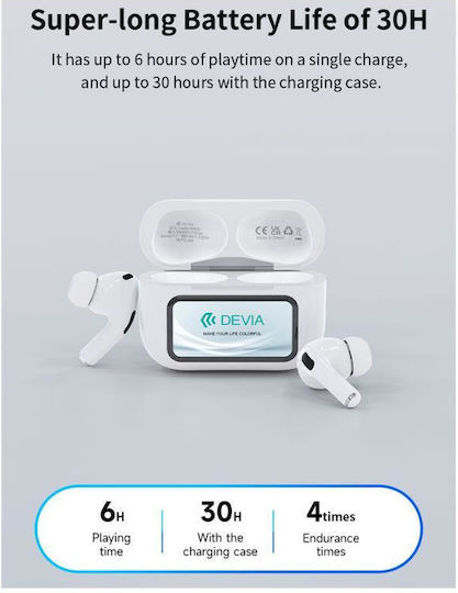 Devia EM062 Pro2 In-ear Bluetooth Handsfree Ακουστικά με Θήκη Φόρτισης Λευκά