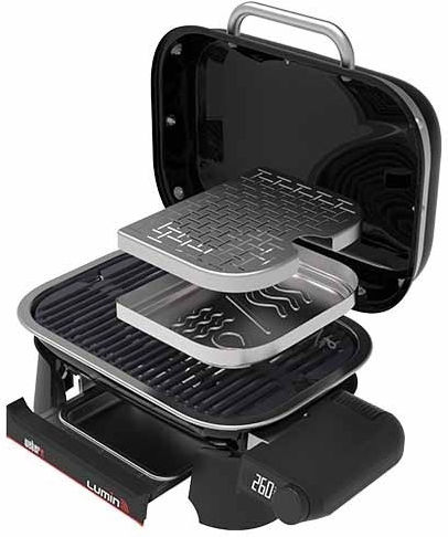 Weber Lumin Smart Compact Tabletop Electric Grill with Smooth and Grooved Plate with Lid and Adjustable Thermostat 43x28cm