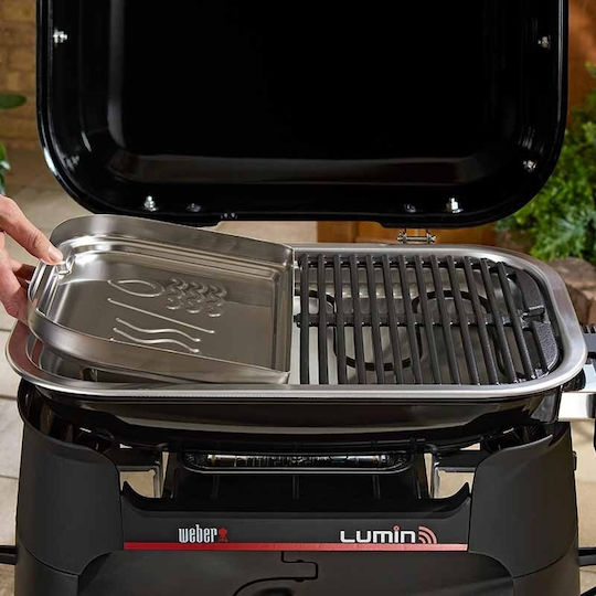 Weber Lumin Smart Compact Tabletop Electric Grill with Smooth and Grooved Plate with Lid and Adjustable Thermostat 43x28cm