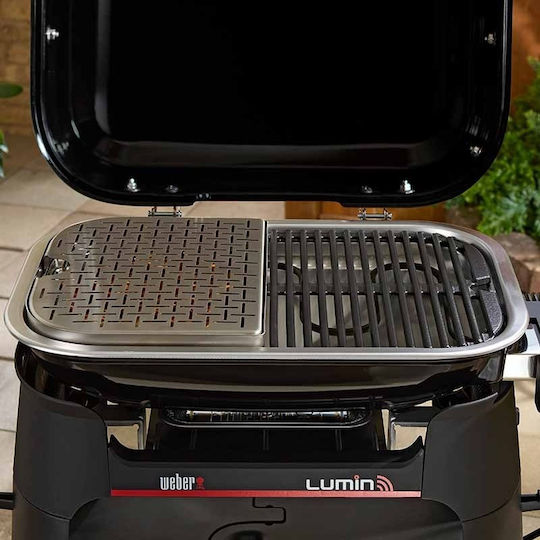 Weber Lumin Smart Compact Tabletop Electric Grill with Smooth and Grooved Plate with Lid and Adjustable Thermostat 43x28cm