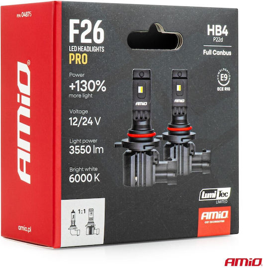 AMiO LED Car Lamps F26 Pro Series HB4 12/24V 68W 2900-3550LM 6000K Full Can-Bus Plug&Play 2 Pcs 04875/AM 04875/AM 04875/AM