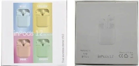 Inpods 12 Earbud Bluetooth Handsfree Ακουστικά με Αντοχή στον Ιδρώτα και Θήκη Φόρτισης Μπλε