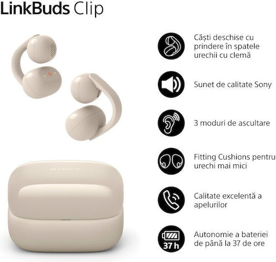 Sony LinkBuds Clip Bluetooth Handsfree Ακουστικά με Αντοχή στον Ιδρώτα και Θήκη Φόρτισης Greige