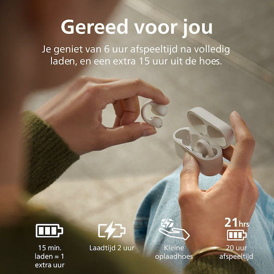 Philips TAQ2000 Open Ear Bluetooth Handsfree Căști cu Rezistență la Transpirație și Carcasă de Încărcare Alb