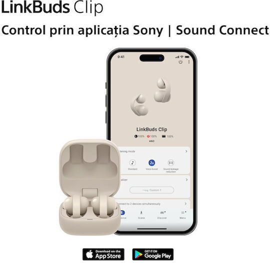 Sony LinkBuds Clip Bluetooth Handsfree Ακουστικά με Αντοχή στον Ιδρώτα και Θήκη Φόρτισης Greige