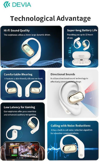 Devia EM406 OWS Lite1 Open Ear Bluetooth Handsfree Ακουστικά με Θήκη Φόρτισης Λευκά