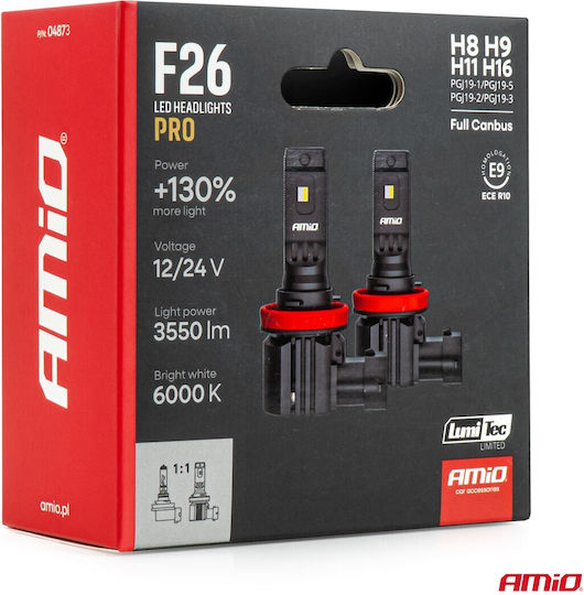 Amio Lămpi LED F26 Pro Series H8 H9 H11 H16 12/24V 68W 2900-3550lm 6.000K Full Can-bus Plug&play 2 Buc 04873/am 04873/am 04873/am