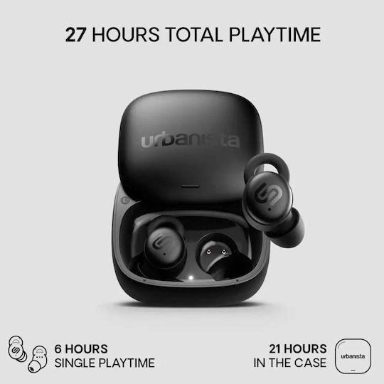 Urbanista Porto In-ear Bluetooth Handsfree Ακουστικά με Αντοχή στον Ιδρώτα και Θήκη Φόρτισης Μαύρα