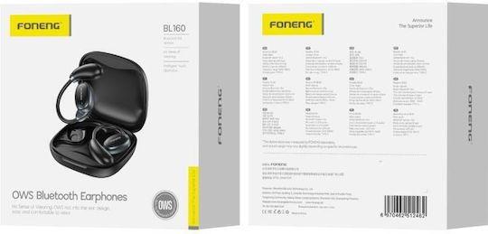 Foneng BL160 Offenes Ohr Bluetooth-Freisprecheinrichtung Kopfhörer mit Schweißresistenz und Ladeetui Schwarz