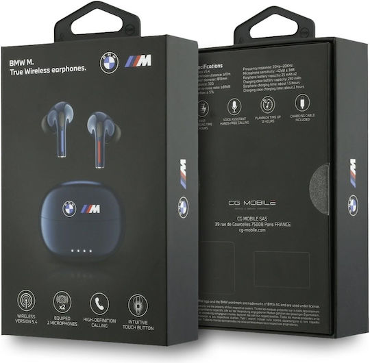 BMW Printed In-ear Bluetooth Handsfree Earphones with Charging Case Blue