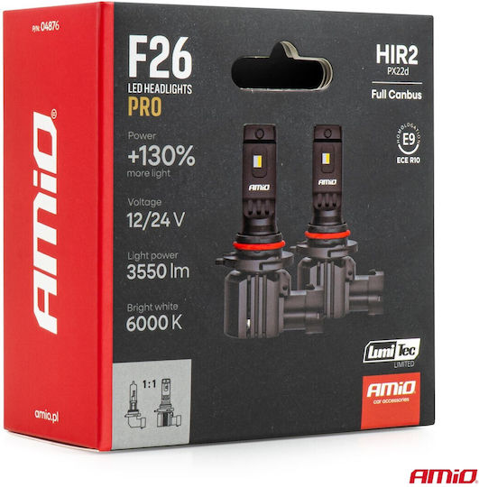 Amio Λάμπες Led F26 Pro Series Hir2 9012 12/24v 68w 2900-3550lm 6.000k Full Can-bus Plug&play 2 Τεμ 04876/am 04876/am 04876/am