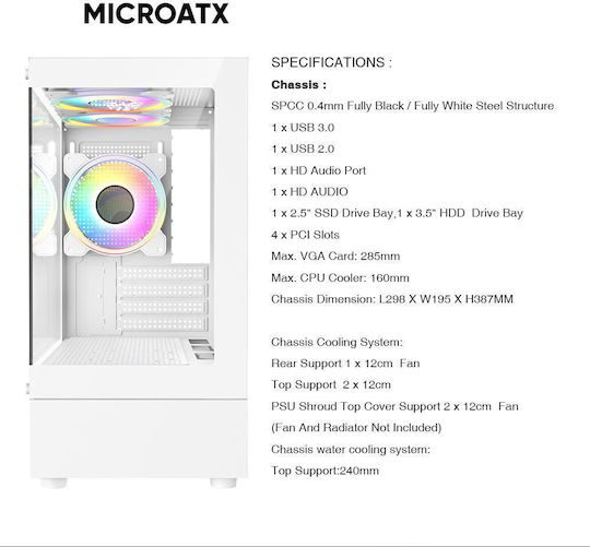 Armaggeddon Aquaron Duplex 2 Chroma Micro Tower Carcasă PC Alb