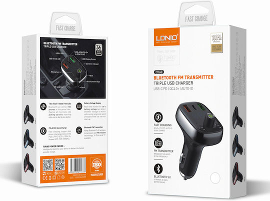 Ldnio Fm Transmitter & Φορτιστής C704q Usb-c/2x Usb 36w Bluetooth Μαύρο 5210131159965