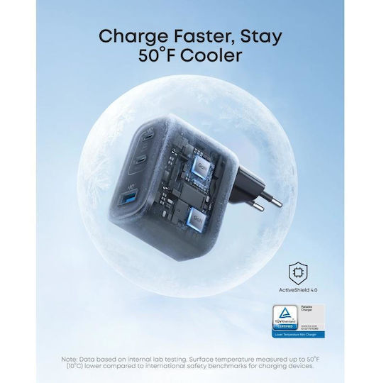 Anker Anker Φορτιστής με Θύρα USB-A και 2 Θύρες USB-C και Kabel USB-C - USB-C 70W Stromlieferung Gray (B121A311)