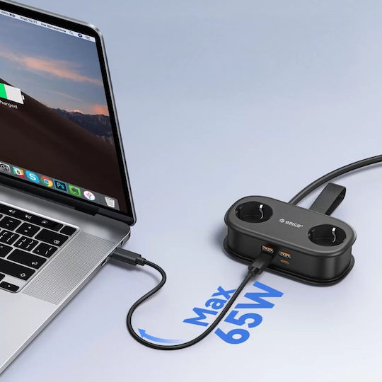 Orico GaN Charging Station With 2 USB-A Output Ports And USB-C Output Port And USB-C Cable 20W Power Delivery In Black Colour AP3