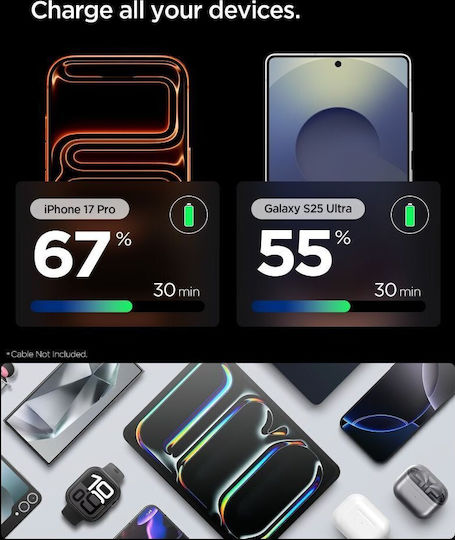 Spigen Wireless GaN Charger with USB-C Port 30W Power Delivery / Quick Charge 3.0 / Quick Charge 2.0 Gunmetal (Essential)