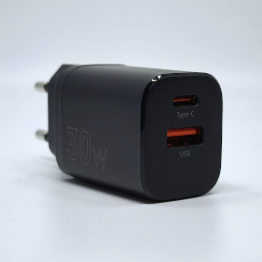 Maxximus Зарядно Устройство Без Кабел с USB-A и USB-C Порт 30W Power Delivery / Quick Charge 4.0 Черно (MX Carbon)