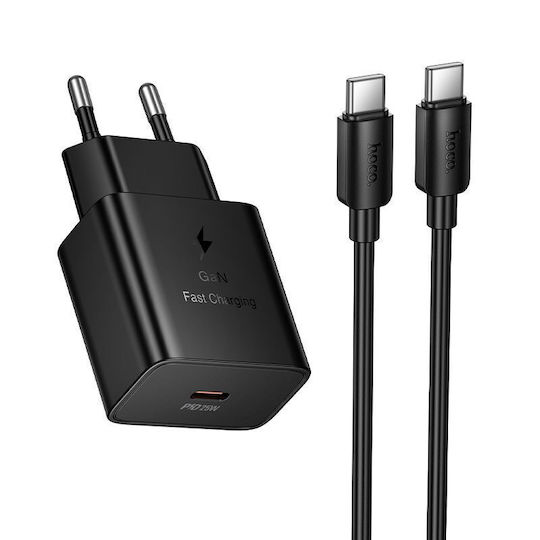 Hoco Φορτιστής GaN με Θύρα USB-C και Καλώδιο USB-C - USB-C 25W Power Delivery Μαύρος (N76 Star)