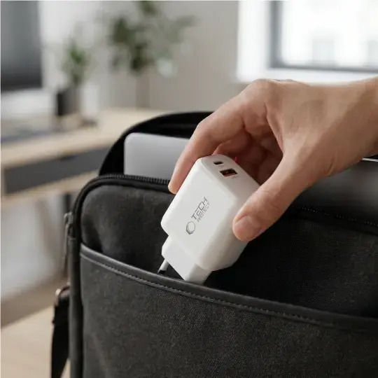 Tech-Protect Φορτιστής Χωρίς Καλώδιο GaN με Θύρα USB-A και Θύρα USB-C και Καλώδιο USB-C 65W Power Delivery / Quick Charge 3.0 Λευκός (NCA65W-GAN)