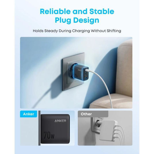 Anker Wireless Charger with USB-A Port and 3 USB-C Ports 70W Power Delivery Black (Zolo)
