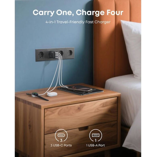 Anker Wireless Charger with USB-A Port and 3 USB-C Ports 70W Power Delivery Black (Zolo)