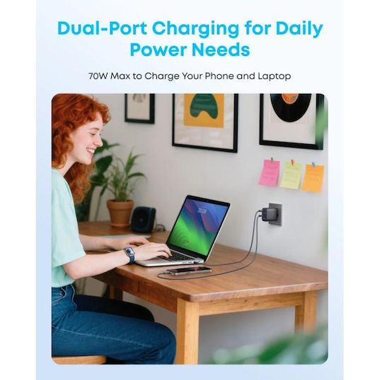 Anker Wireless Charger with USB-A Port and 3 USB-C Ports 70W Power Delivery Black (Zolo)