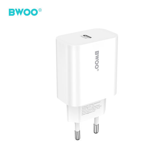 BWOO Mobile Phone Charger With USB-C Port And USB-C - Lightning Cable 20W Power Delivery White (CDA233)