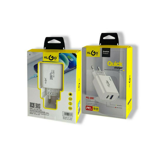 Φορτιστής Χωρίς Καλώδιο με Θύρα USB-A και Θύρα USB-C 20W Quick Charge 3.0 / Power Delivery Λευκός (PD-300)