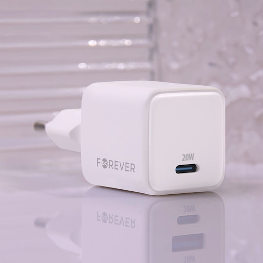 Forever Charger Without Cable GaN with USB-C Port 20W Power Delivery Whites (TC-08-20C)