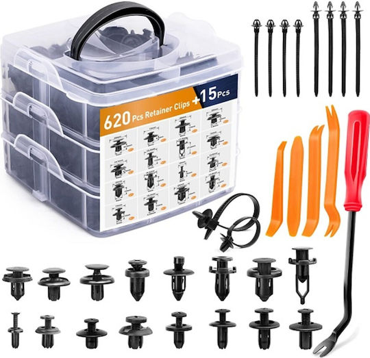 Car Plastic Fasteners Clips Case 635 Pieces 16 Most Popular Sizes Fender Nylon Rivets 10 Cable Ties W17880