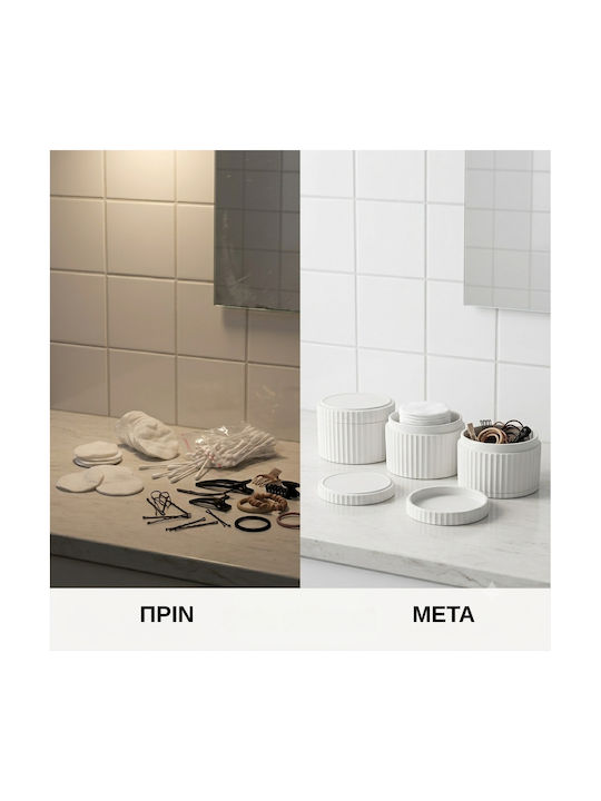 Femmit 3 Piece Bathroom Organizers White Lid Cotton Swabs Tweezers & Makeup Accessories