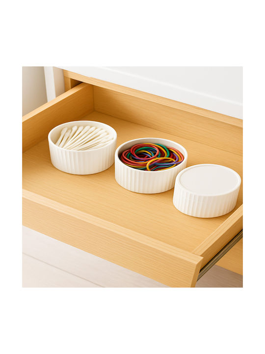 Femmit 3 Piece Bathroom Organizers White Lid Cotton Swabs Tweezers & Makeup Accessories