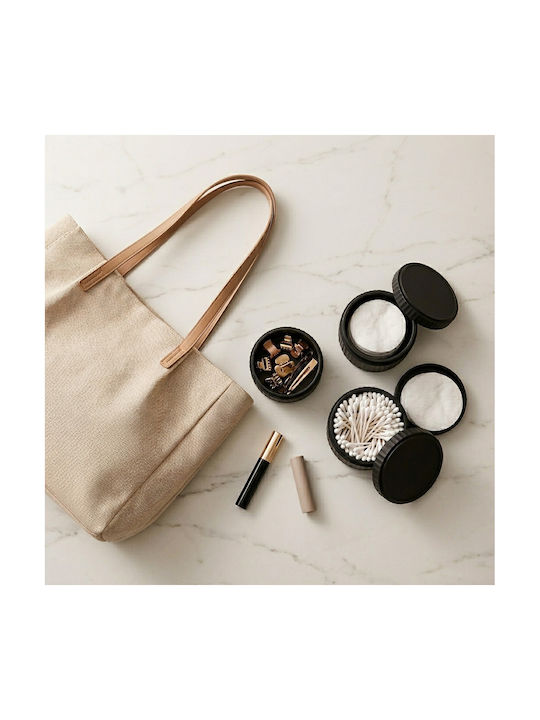 Femmit Badezimmerzubehör-Set mit 3 Stück Schwarz mit Baumwolldeckel Wattestäbchen Haarnadeln & Make-up-Accessoires