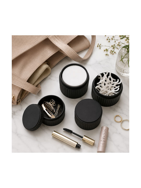 Femmit Badezimmerzubehör-Set mit 3 Stück Schwarz mit Baumwolldeckel Wattestäbchen Haarnadeln & Make-up-Accessoires