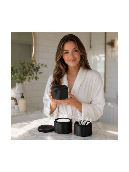 Femmit Badezimmerzubehör-Set mit 3 Stück Schwarz mit Baumwolldeckel Wattestäbchen Haarnadeln & Make-up-Accessoires