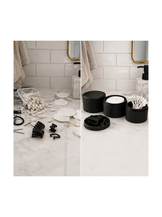 Femmit Badezimmerzubehör-Set mit 3 Stück Schwarz mit Baumwolldeckel Wattestäbchen Haarnadeln & Make-up-Accessoires