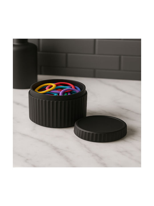 Femmit Badezimmerzubehör-Set mit 3 Stück Schwarz mit Baumwolldeckel Wattestäbchen Haarnadeln & Make-up-Accessoires