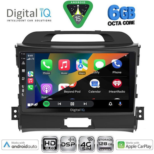 Digital IQ Car Audio System for Kia Sportage 2010-2015 Bluetooth USB WiFi GPS Apple CarPlay Android Auto with 9" Touch Screen