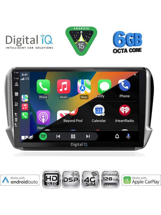 Digital IQ Car Audio System for Peugeot 2008 2012-2021 Bluetooth USB WiFi GPS Apple CarPlay Android Auto with 10" Touch Screen